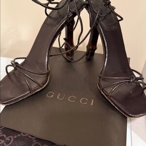Gucci Women's Dark Brown Lace-Up Heels
